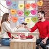 Valentine's Day Heart Banner Garland - Candy-Colored, Pre-Strung with Love Sayings for Anniversary, Wedding & Birthday Decorations