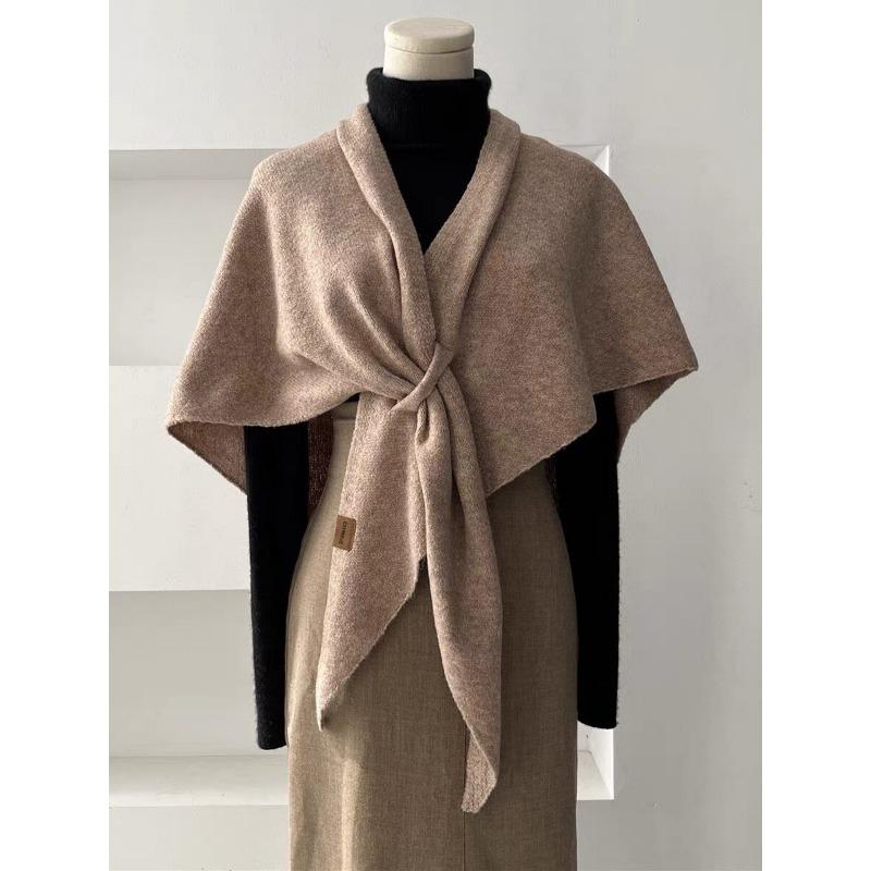 Women S Warm Knit Triangle Scarf With Pom Pom Korean Style Versatile Fashion Scarf