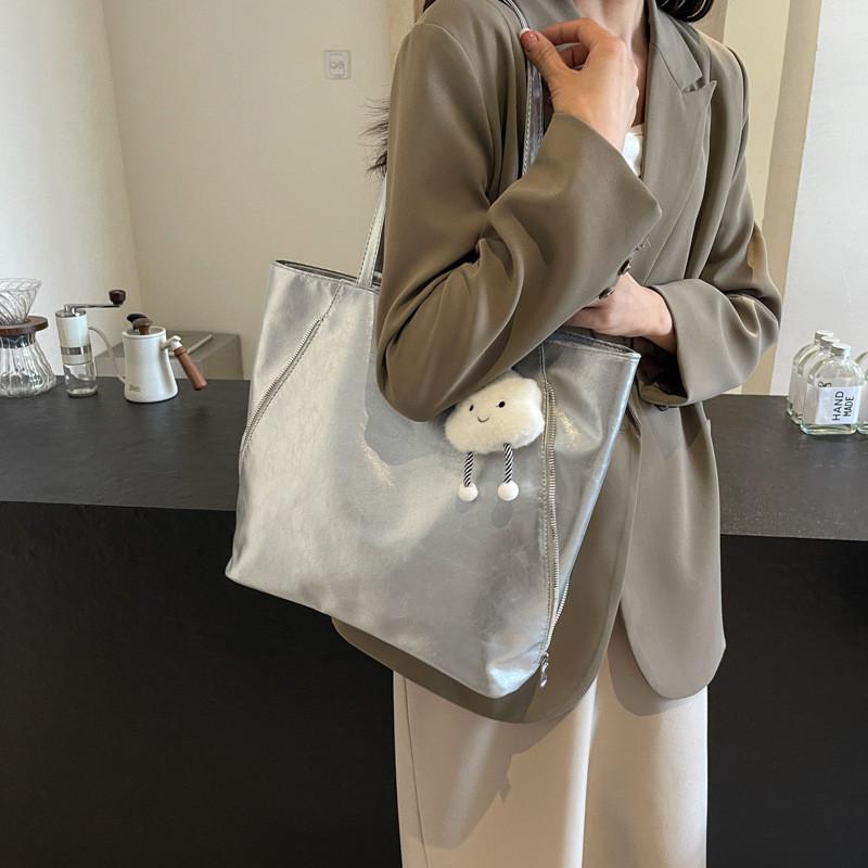 Chic Minimalist Pu Tote Bag Available In Black Beige Silver And Coffee Colors