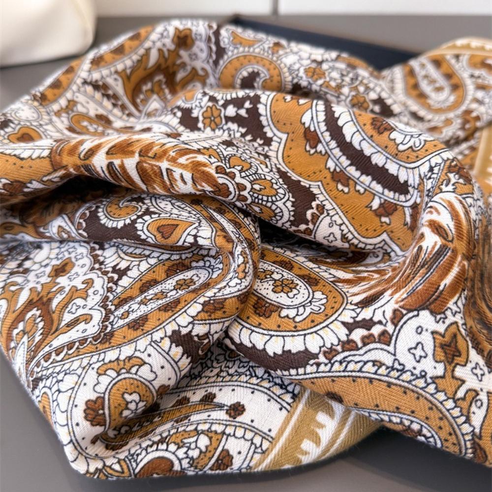 65*65cm Soft Head Scarves Women Decoration Square Scarf Luxury Paisley Print Cotton Feel Headscarf Warm Foulard Bandana Neck Tie