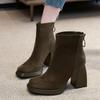 Fashion 2024 Autumn New Korean Fashion Round Head Zipper Women's Thick Bottom Square Toe Boots
