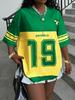 No Giamaicano da Donna. T-shirt sportiva con scollo a V, 19, combinazione a blocchi giallo e verde, traspirante e casual, per l'estate