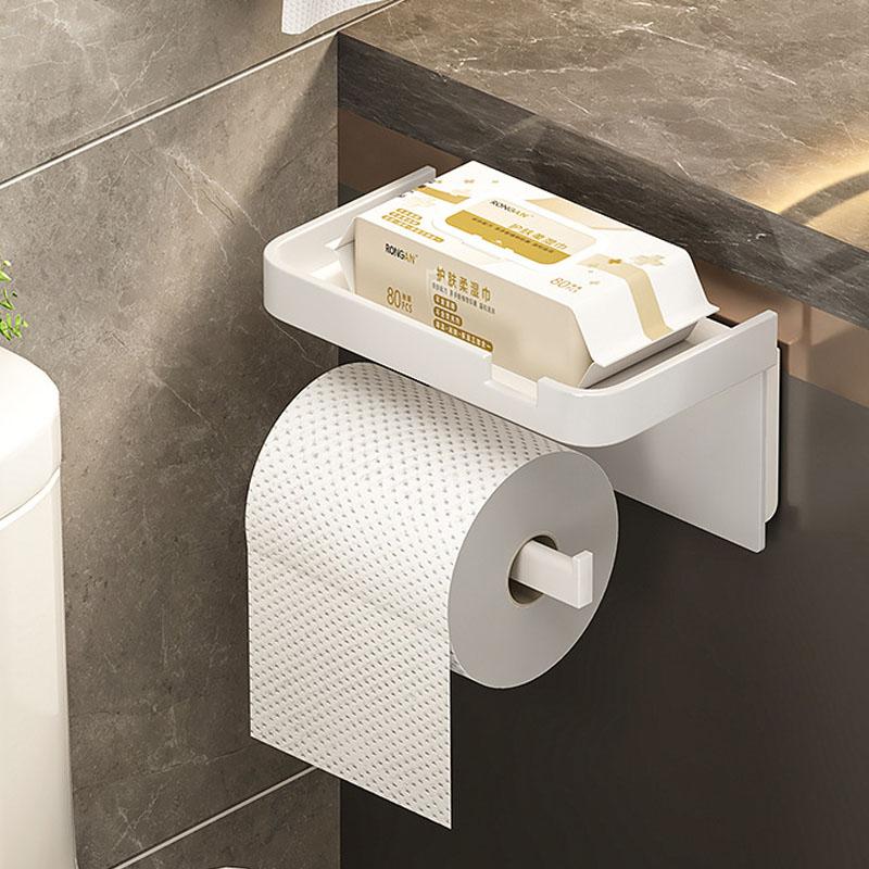 Plastic Toilet Paper Holder Bathroom Wall Mount WC Paper Phone Holder Shelf Punch-free Towel Roll Storage Shelf Accessories