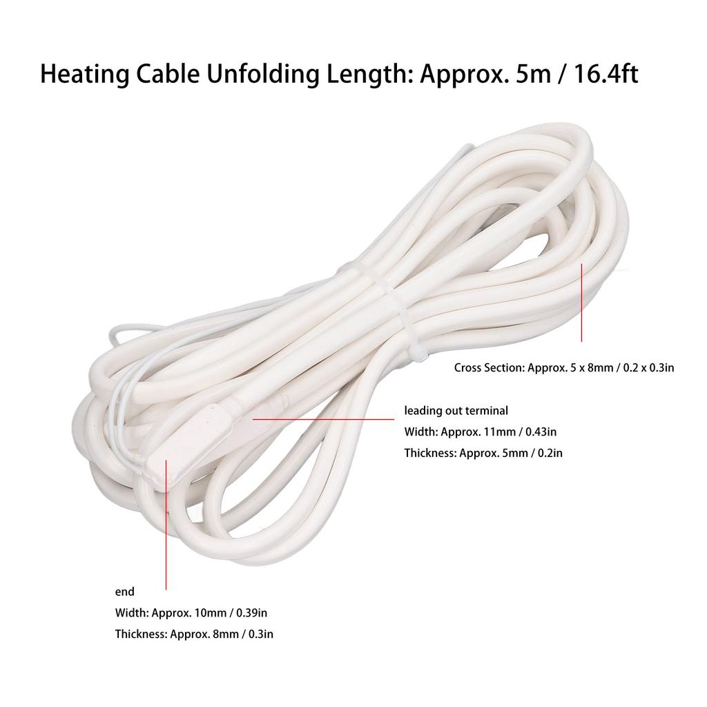 Pipe Heat Cable 5m Silicone Rubber 200W 70℃ Integrated Compression Mold Frosting Heating Cable AC220V