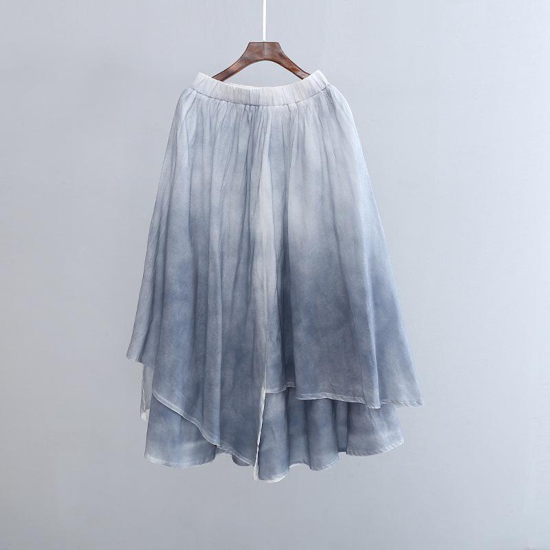 2025 Spring/Summer Artistic Fairy Hand-Painted Cotton Linen Irregular Double-Layer Skirt for Women