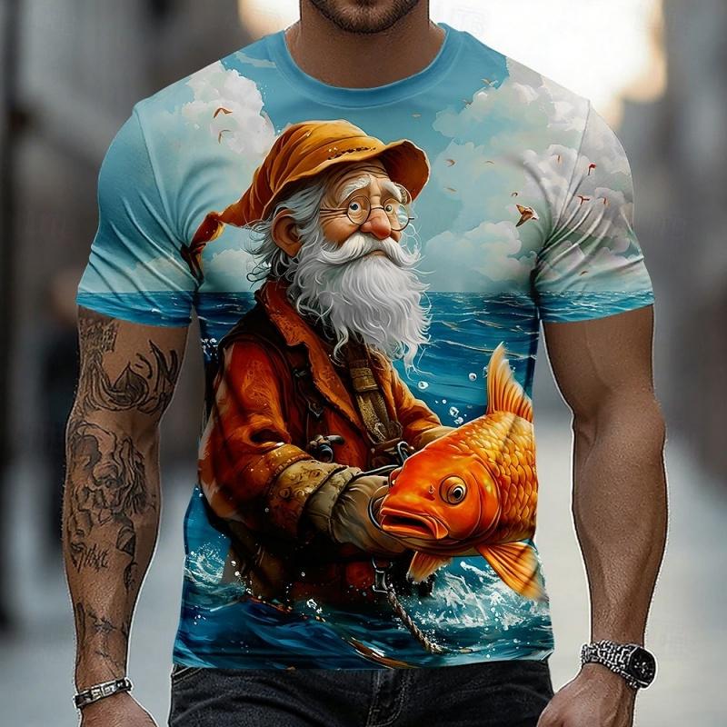 3D Printed Funny Old Man Fishing T-Shirt For Men Humor Graphic Short Sleeve Tees Summer Casual Personality Tops O-Neck T Shirts