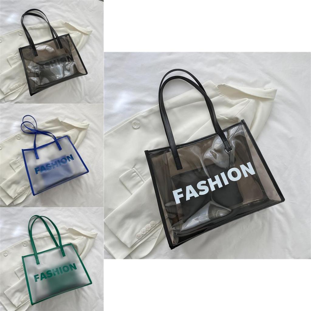 Street Style Large Capacity Transparent Pvc Tote Bag With Splice Details For Daily Use Women