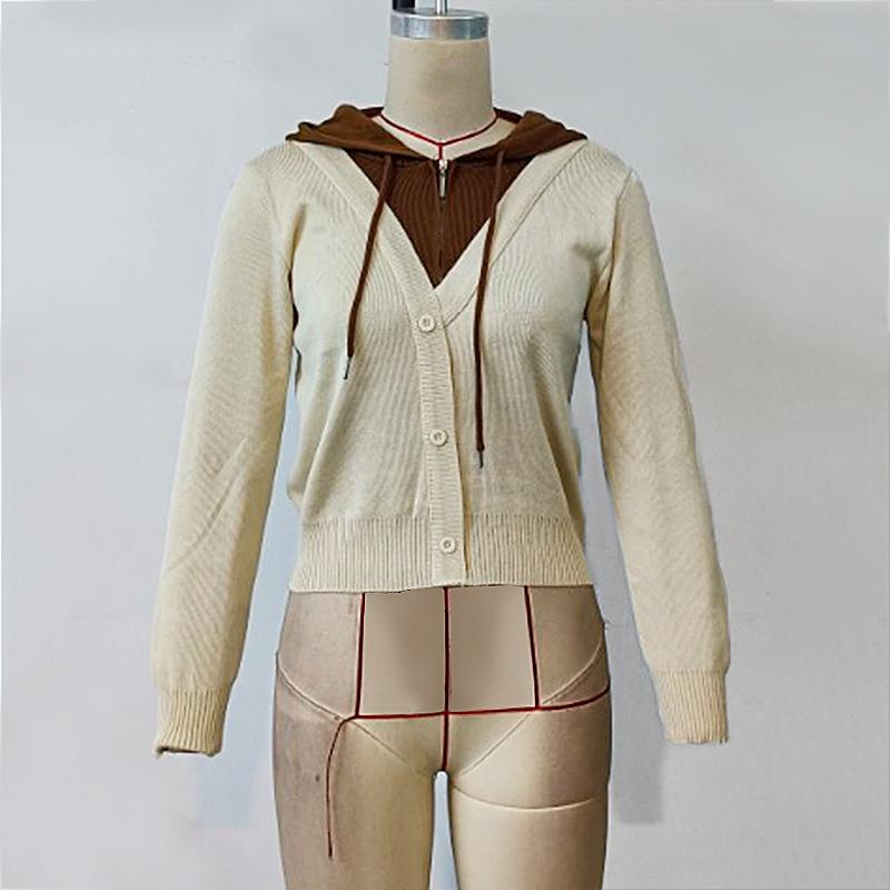 Women's Hooded Knit Long Sleeve Slim Solid Colour Splicing Bottom Shirt Top