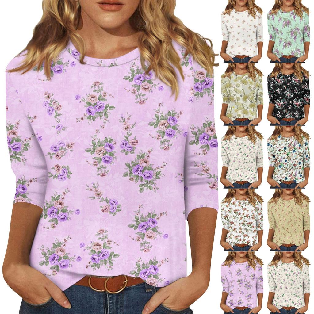 3/4-Ärmel-Shirts für Damen Print Grafik-T-Shirts Blusen Lässig Übergröße Basic Oberteile Pullover