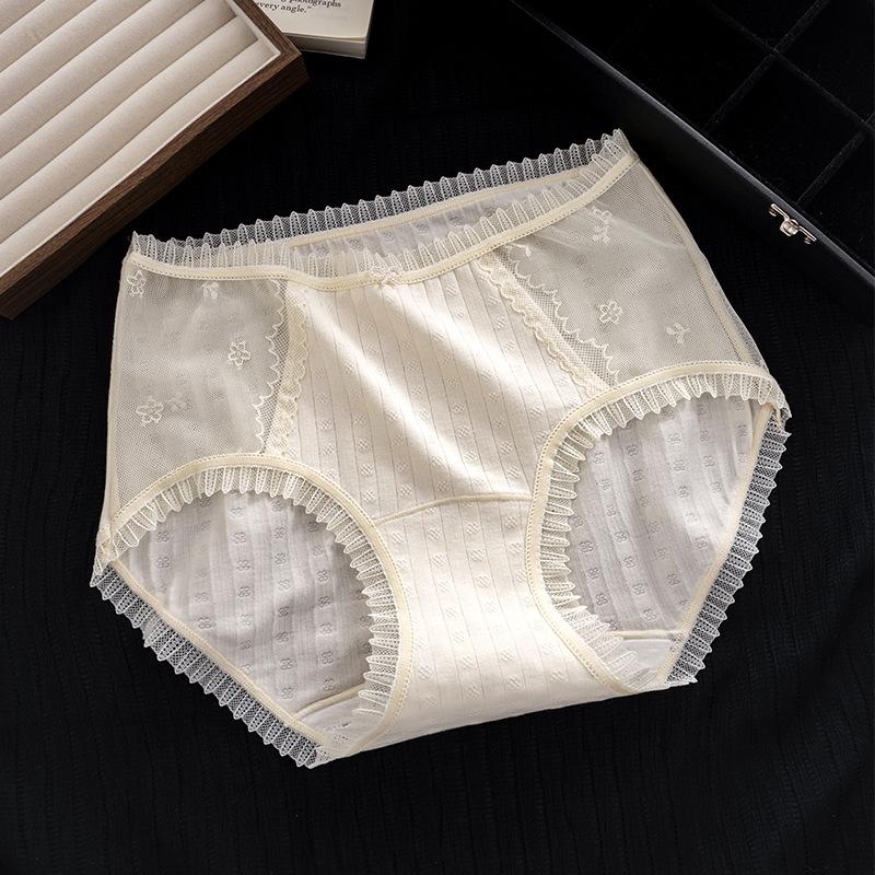 

Женское весенне-осеннее жаккардовое кружевное нижнее белье с удлиненной ластовицей и высокой талией L шампанского