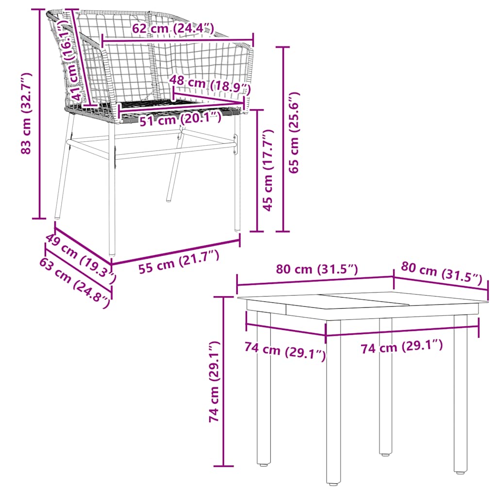 5 Piece Black Poly Rattan Outdoor Dining Set