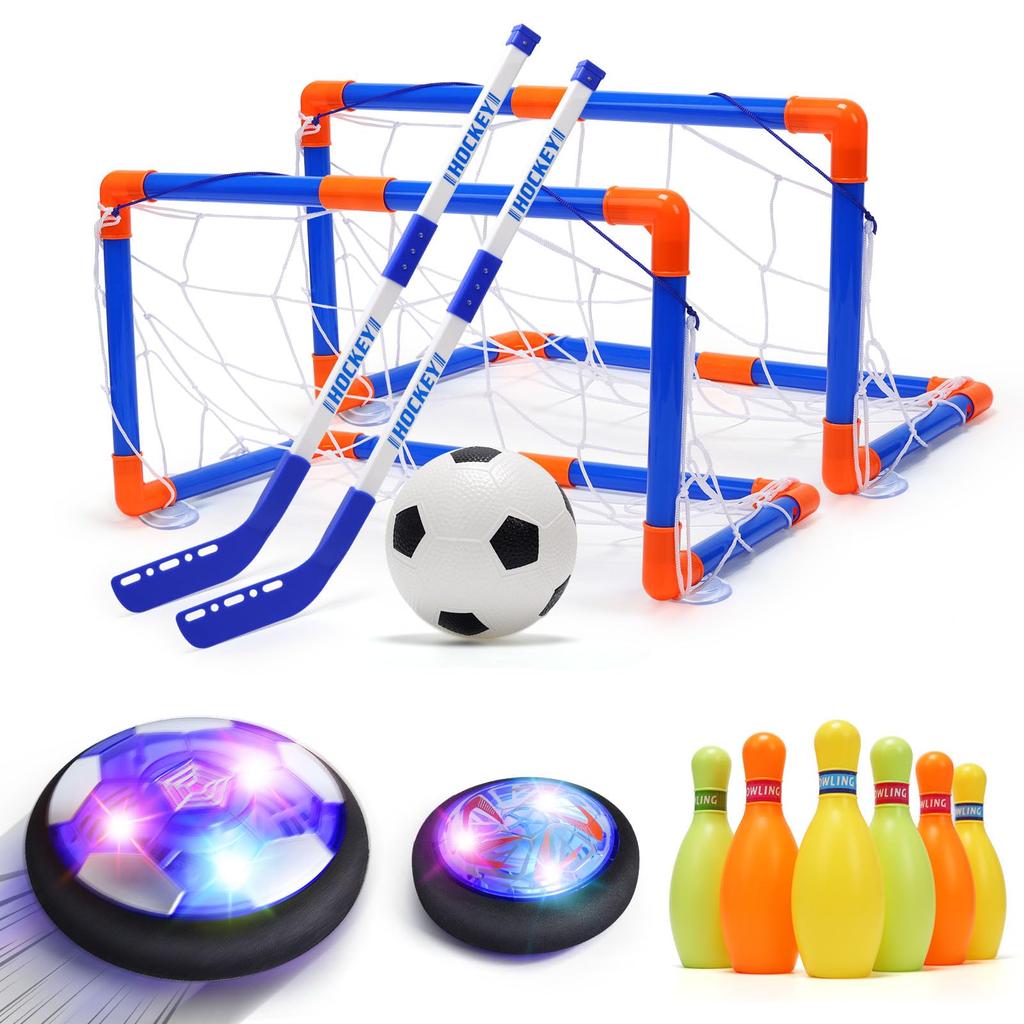 EagleStone Hover Soccer, Hover Hockey, Air Soccer, Bowling, 4-in-1 Play, Includes 2 Goals, Buoyancy, Soccer Ball, Rechargeable LED, Soccer, Ice