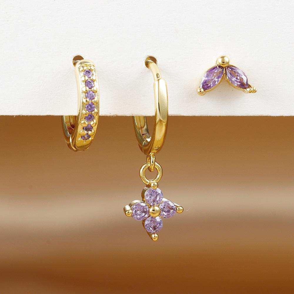 Xiyin Crystal Flower Hoop Earrings Set – Elegant Geometric Dangle & Cartilage Piercing Jewelry