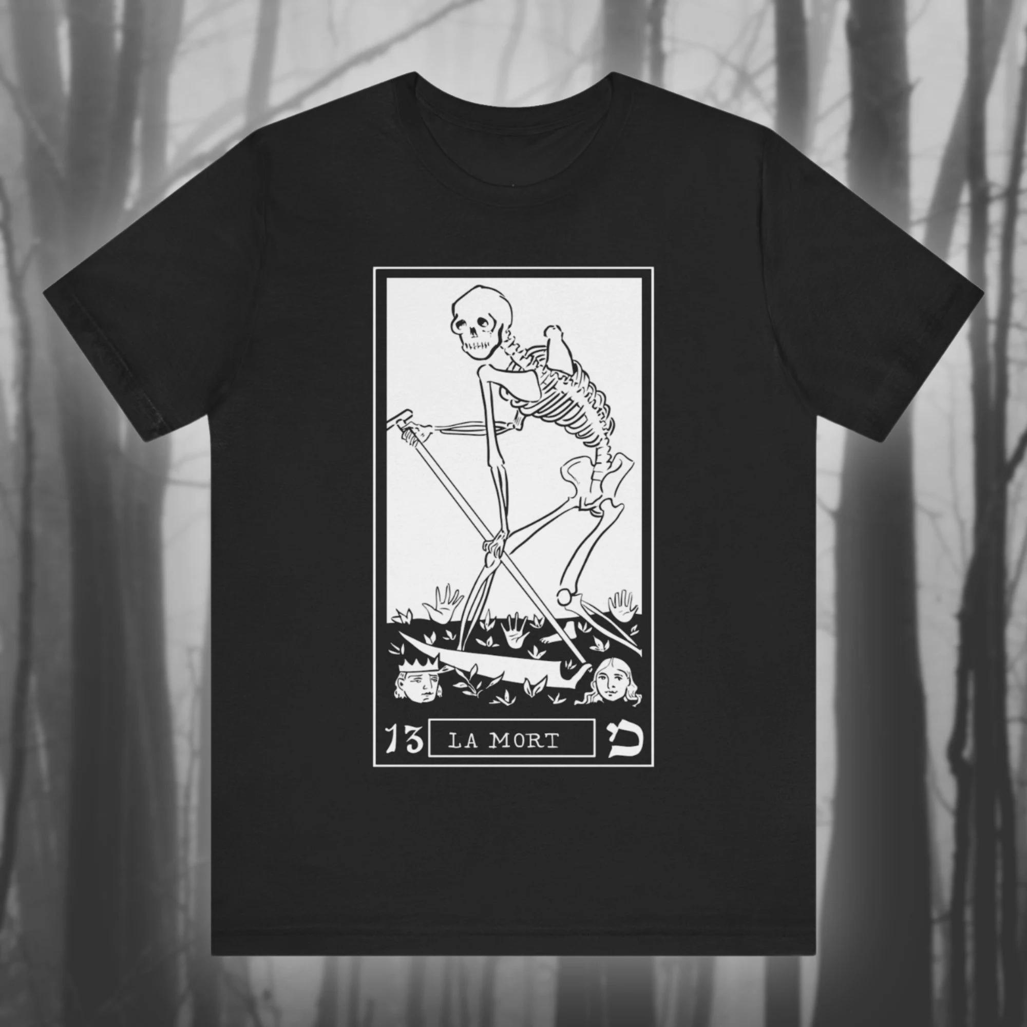 La Mort Danse Macabre Shirt Dance of Death Tee Tarot Tee Skeleton Tee Vintage Horror Gothic Neutral Short-sleeved T-shirt 4XL