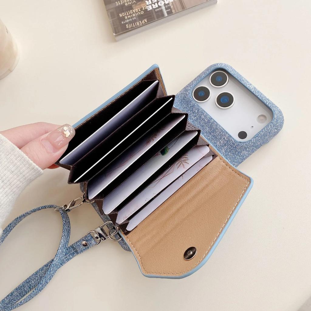 Lanyard Phone Case for iPhone 17 Air 16E 15 14 11 Pro Max 13 12 11 Mini X XS XR 8 Plus Wallet Card Holder Leather Cover