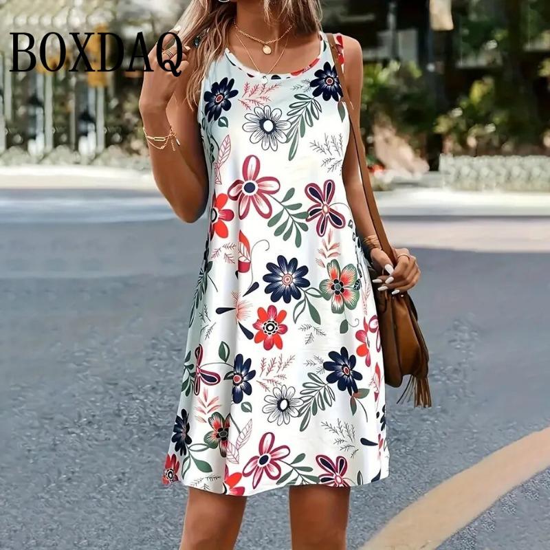Abito Corto Elegante da Donna a Maniche Corte con Stampa a Contrasto Gradiente Moda Casual Quotidiana da Donna a Strisce Senza Maniche Estivo