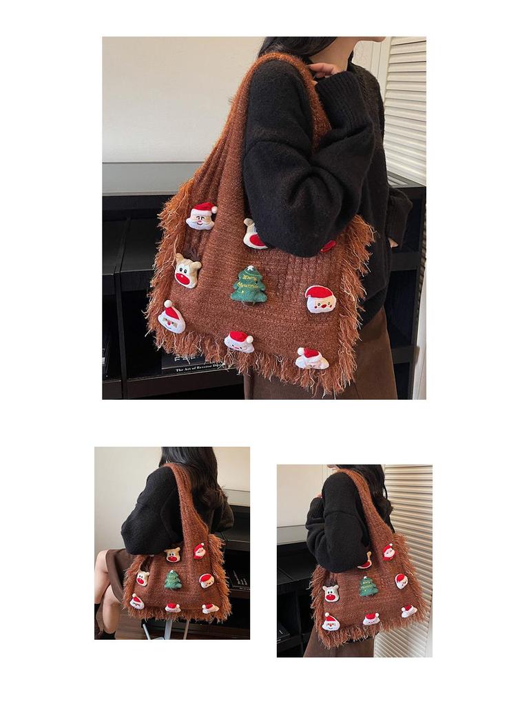 2025 Christmas Dopamine Knit Tote: Large Capacity Shoulder Bag for Easy Commute