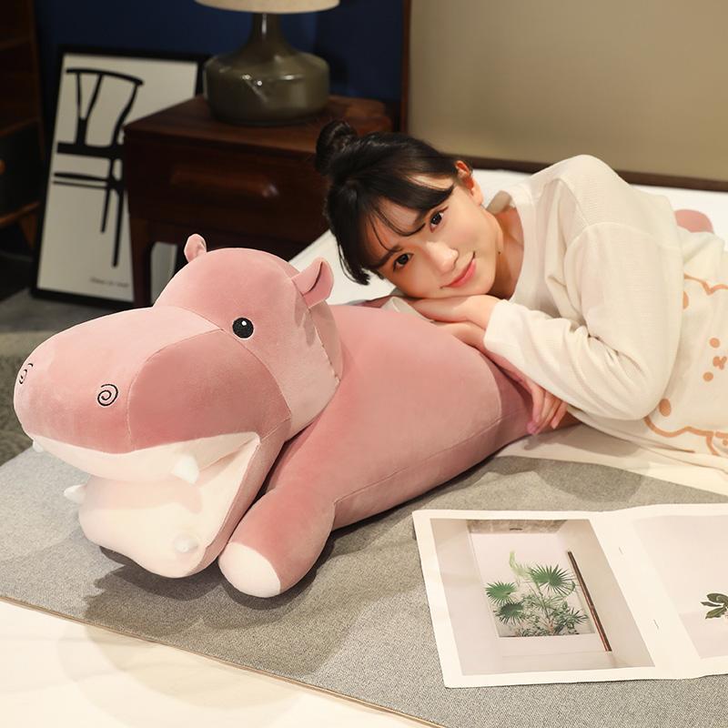 Ippopotamo Peluche Cartone Animato Cuscino Lungo Morbido Imbottito Abbracciabile Ippopotamo Cuscino Schienale Kawaii Decorazione Per Camera Da Letto Regalo Carino A Famiglia Amici