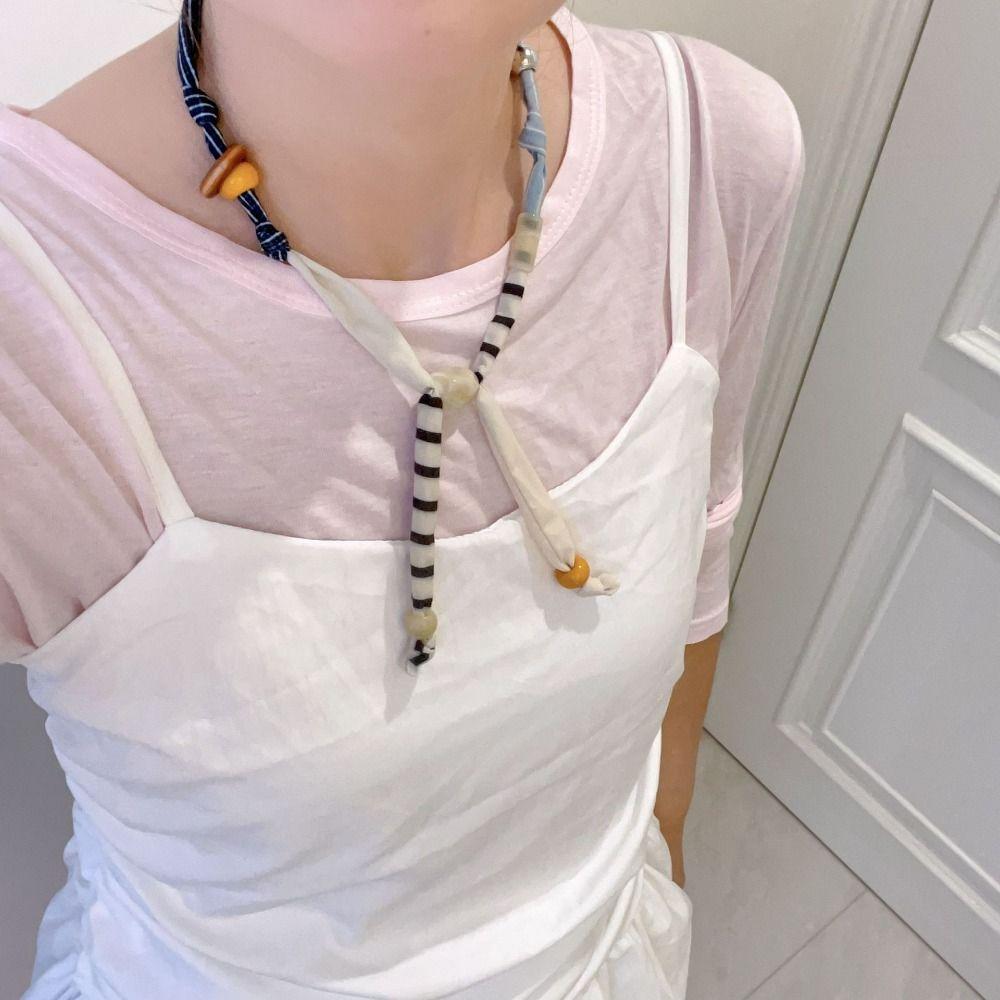 Strip Wood Bead Necklace Multicolor Bohemian Choker Patchwork Cloth Chain Necklace  Decoration