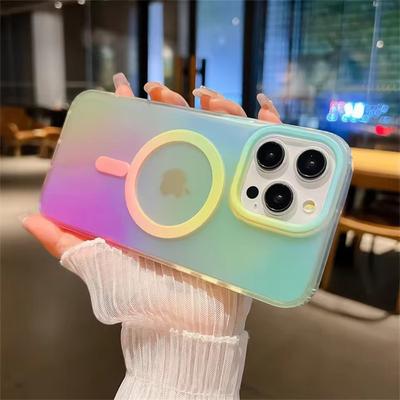 Custodia magnetica opaca sfumata Aurora per iPhone 16, 15, 14 Pro Max, 16 Plus e 13, arcobaleno colorato laser, per custodia antiurto Magsafe