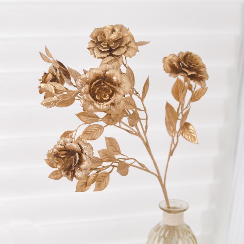 

Искусственные цветы Золотой эвкалипт Длинная ветка Букет роз Цветок Золотая трава Рождество Дом Комната DIY Украшения Искусственное растение золотой
