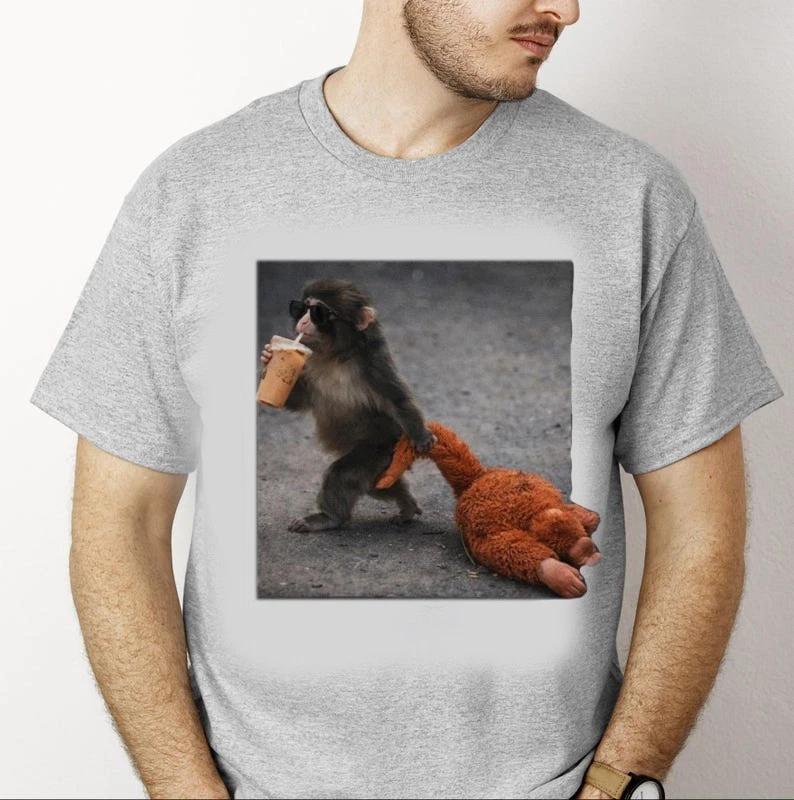 

Comfort Colors® Baby Monkey Punch Drinking Iced Coffee Shirt, Trendy Tee pretty 4XL