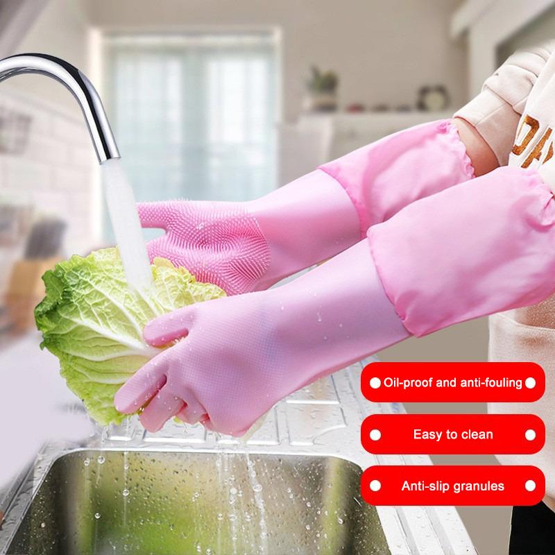 Silicone Gloves - Pet Bath Anti Bite Beauty Cleaning Hair Removal Gloves Extended Plush Waterproof Kitchen Cleaning Gloves