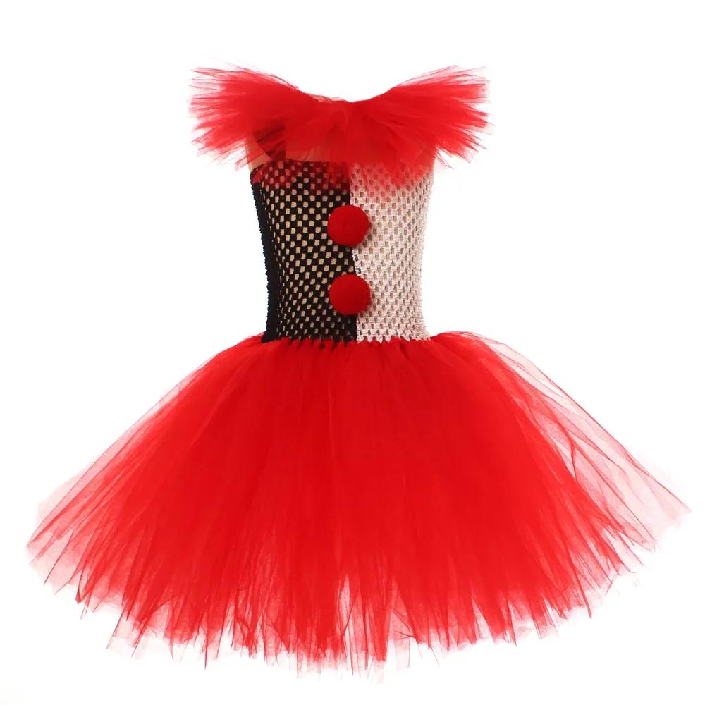 Doll Clown Costume Girl Kids Halloween Circus Tutu Dress with Hairclip Stockings Kids Funny Role Play Carnival Dress Up Outfits 3T
