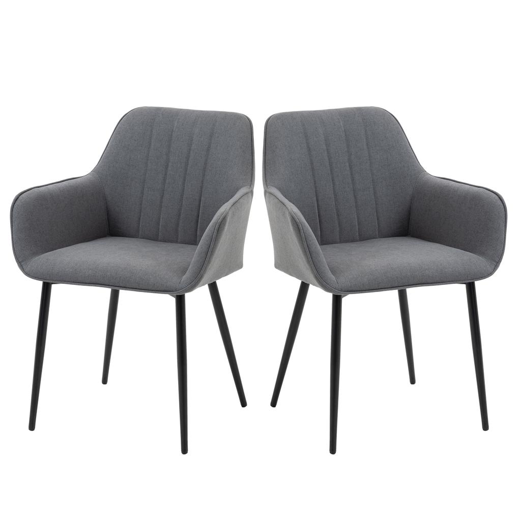 Dining Room Chairs 2 Piece Set Kitchen Chair With Backrest Linen Look Armchair Upholstered Chair With Armrests Chairs Living Room Chair For Dining