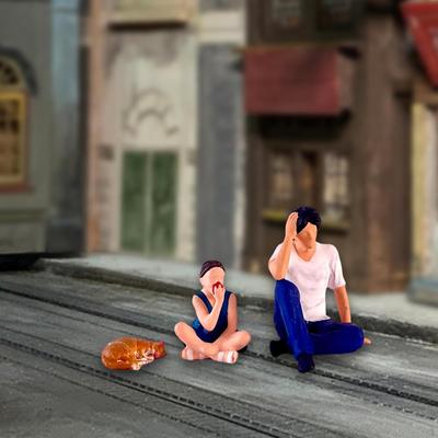 1/64 Diorama Figurky Miniaturní rozvržení Sedící přemýšlející muž a dívky pro stavebnice modelů