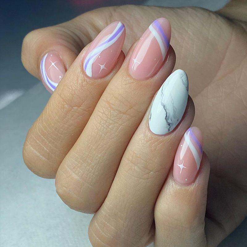 Short Press-On Nails Set Ins Style Fake Full Cover Acrylic Nail Tips Women Daily Wear