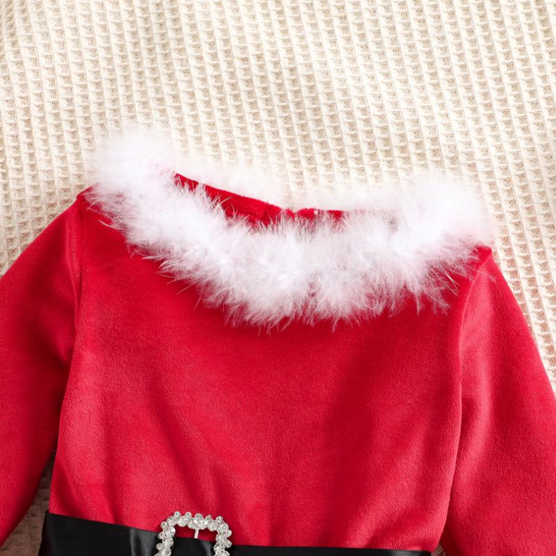 European & American Christmas Princess Dress - Santa Costume Gown Set for Girls with Waistband & Headpiece.