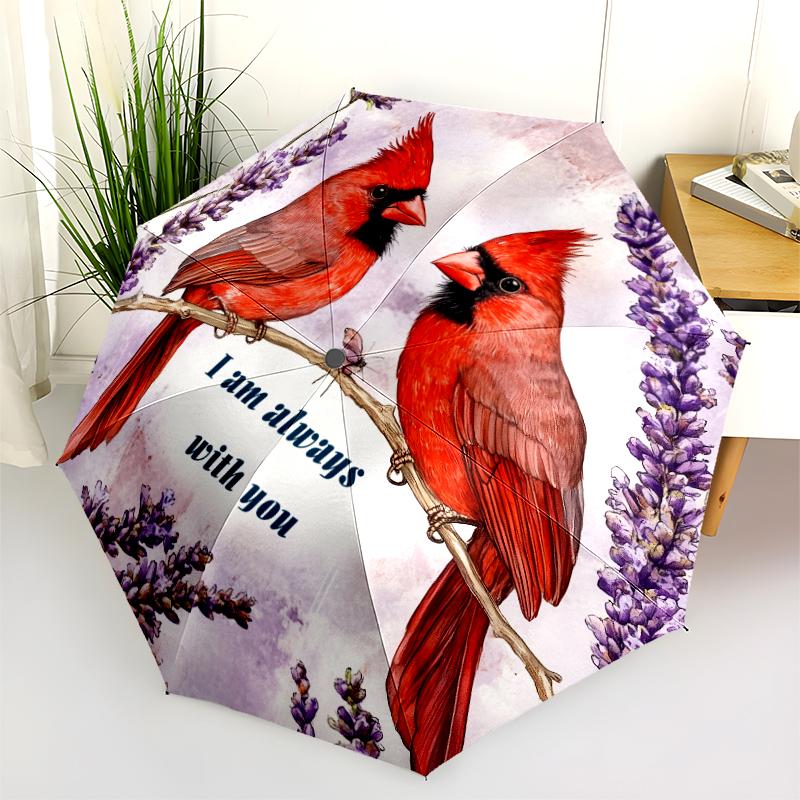 Cardinal and Bee pattern, automatic folding umbrella, portable and foldable design, 8 ribs, a Christmas or birthday gift.