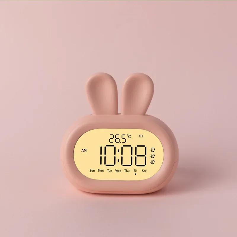 

Adorable Bunny Digital Alarm Night Light 12/24H Countdown Timer Temperature Display USB Rechargeable Bedside Desk Home Decor рожевий