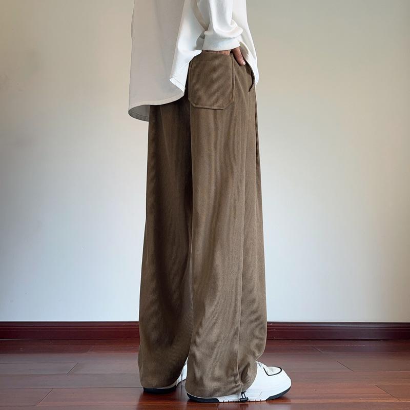 Men's Heavy American Corduroy Pants: Autumn/Winter Velvet-Lined, Trendy Loose Straight Wide-Leg Trousers