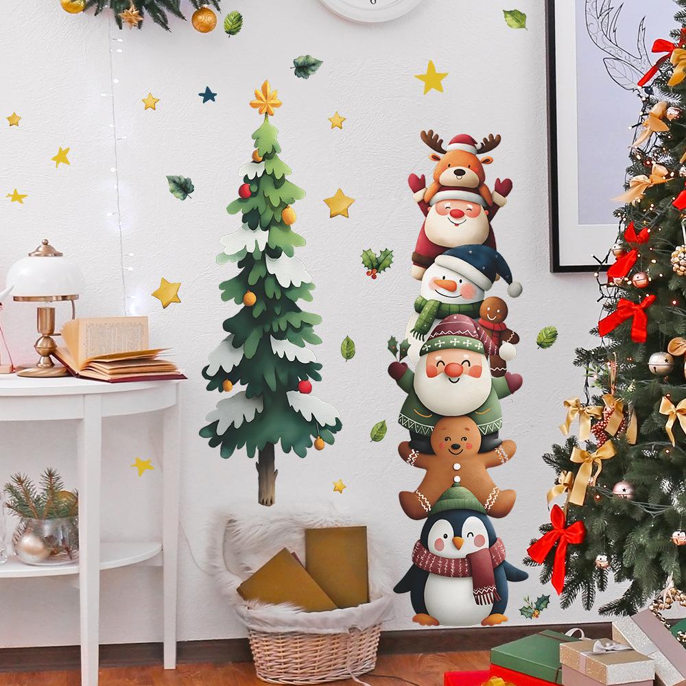 Christmas Character Stack Wall Sticker for Home Kids Rooms Entryways Holiday Party Venues Removable Vinyl Cute Festive Design