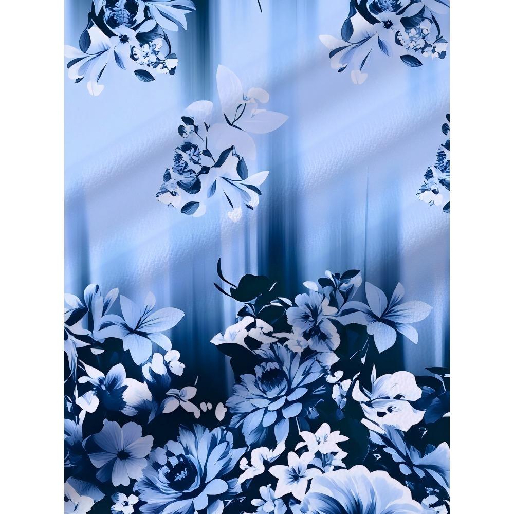 Summer Fashion Women's Blue Gradient Floral Print Round Neck T-shirt