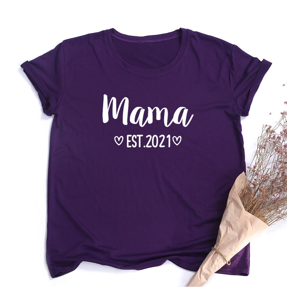 Mama Est Mom Life T Shirt Baby Announcement Slogan Women Fashion Aesthetic Streetwear Mother Gift