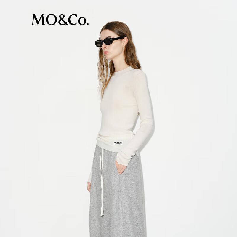 MO&Co. Women's Merino Wool Cashmere Blend Round Neck Sweater