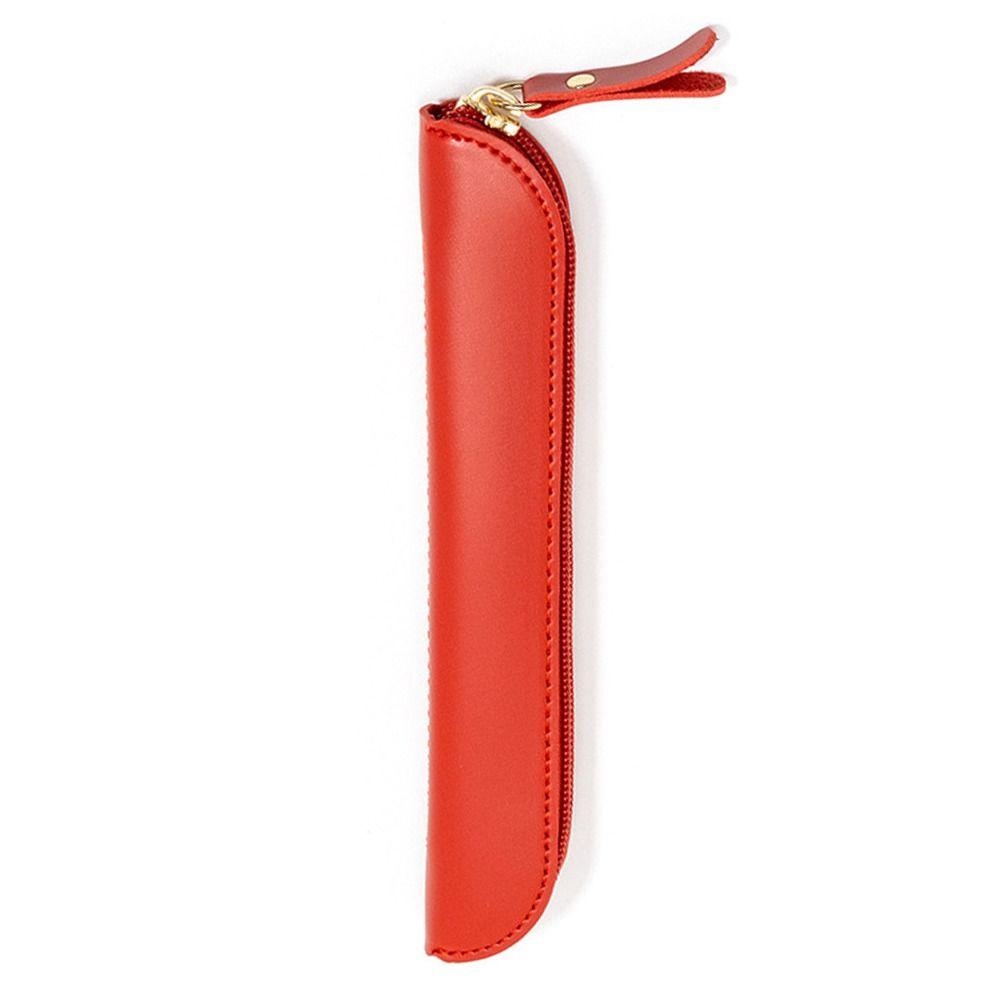 PU Leather Pen Bag Solid Color Stationery Storage Bag Portable Pen Protective Bag Business