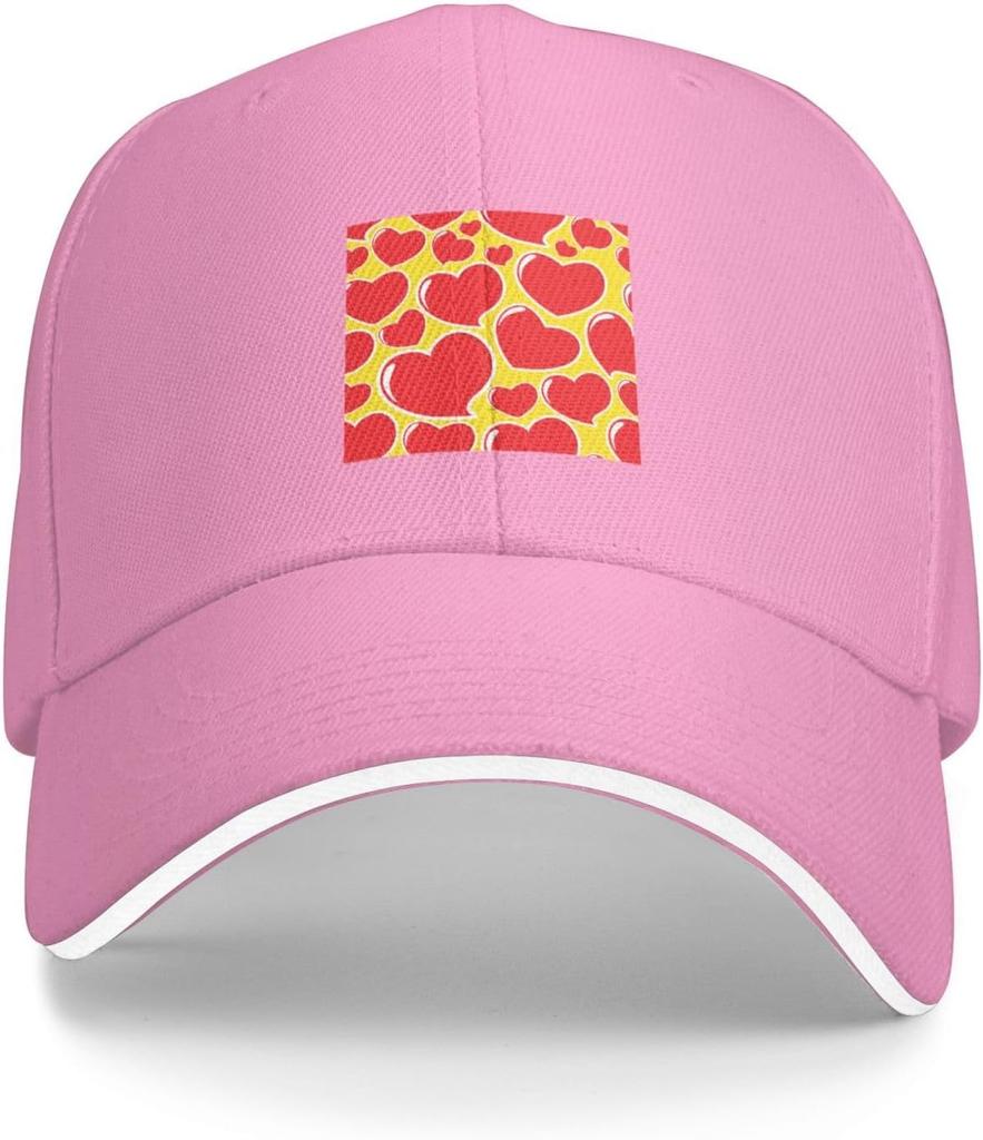 Love Heart Seamless Pattern Baseball Cap Polyester Sun Protection Casual Adjustable Hats for Unisex