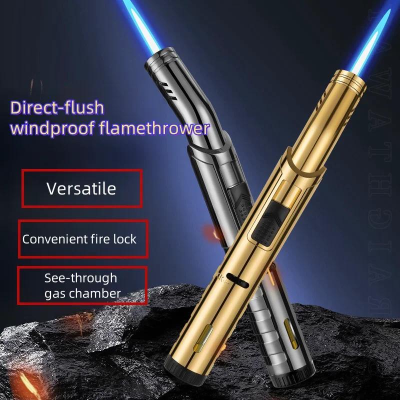 Handheld Creative Flamethrower Igniter Windproof Direct Flush Flame Gas Lighter Visible Gas Chamber Men's Smoking Accessories
