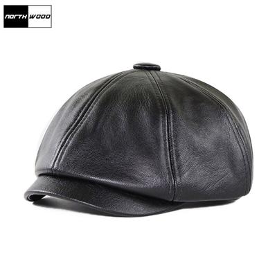 PU Leather Berets Hat for Men Solid Black Beret Dad Hats Men Peaked Hats Trucker Hats
