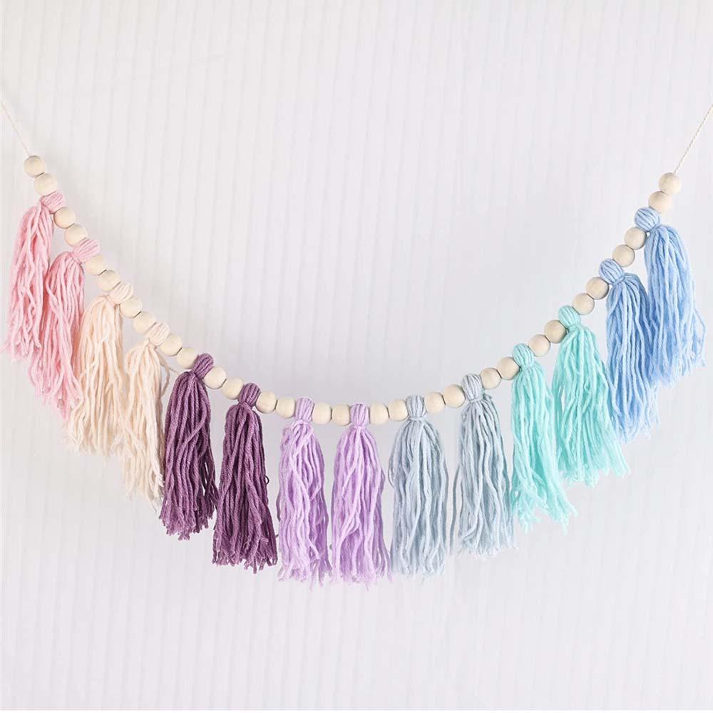 Rainbow Tassel Garland Colorful Yarn Bunting Banner for Spring Classroom Nursery Kids Room Birthday Party School Office Decor