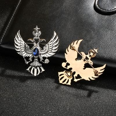 1Pc Double-headed Eagle Ruby Pins Gold Silver Diamond Russian Badge Cap Uniform Accessories
