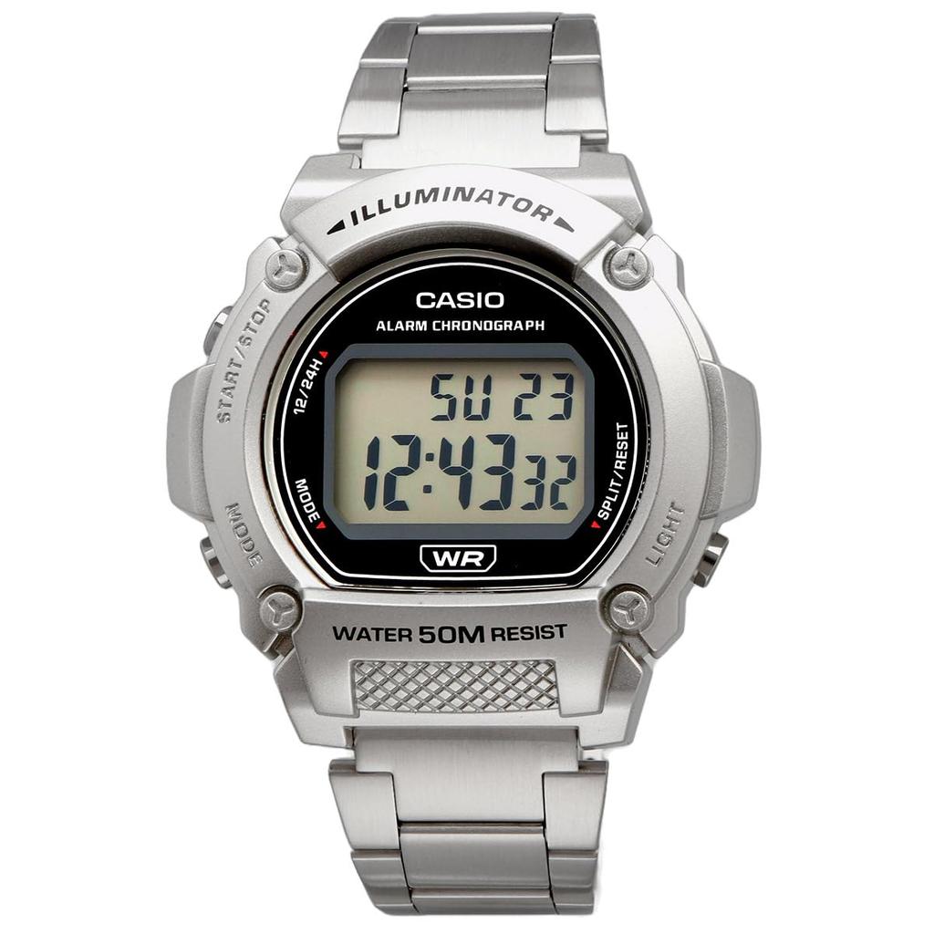 Casio Standard Digital Watch W-219HD-1AV Men's, Metal Band, Silver, Overseas Model, Parallel Import