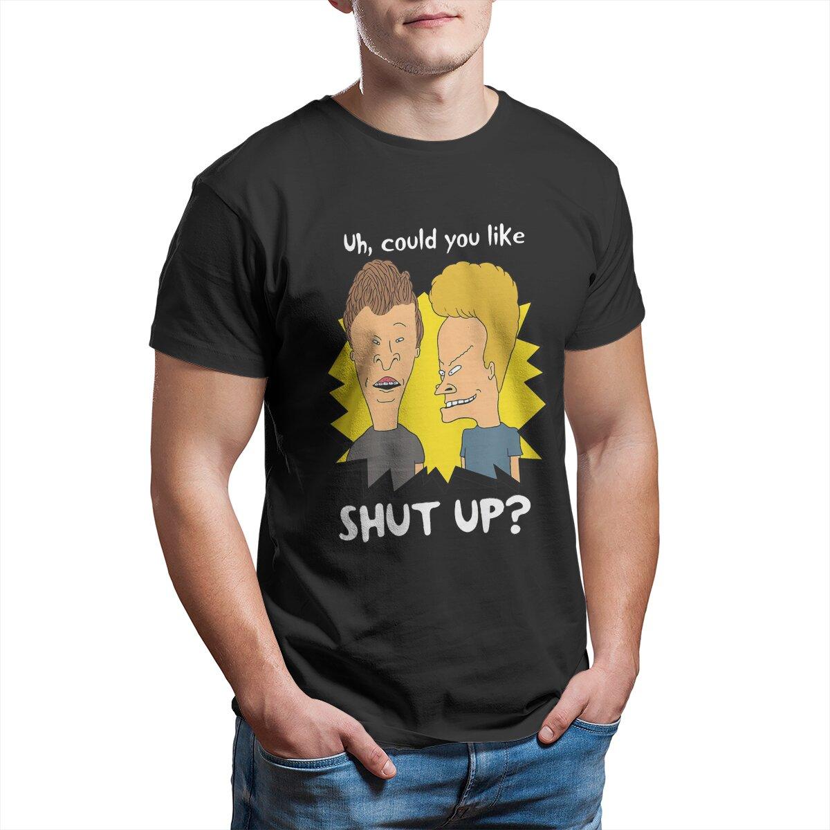 

Beavis and Butthead Funny Sarcastic Cartoon Shut Up Graphic T Shirt Men Tees Summer Polyester Clothing Harajuku Crewneck TShirt 4XL