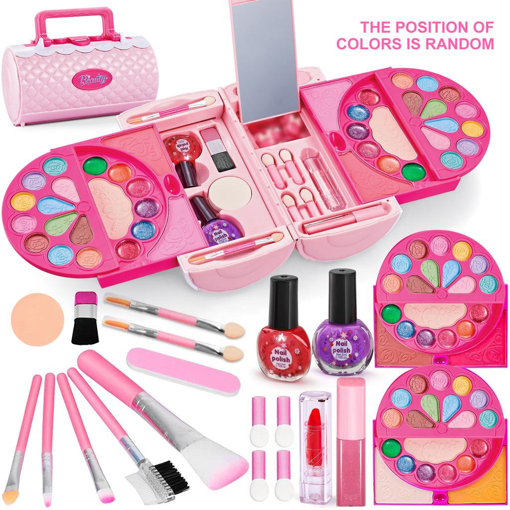 Kids Makeup Kit For Girls, 60 Pcs Little Girls Princess Toys Real Washable Pretend Play Cosmetic Beauty Makeup Set, Non-Toxic