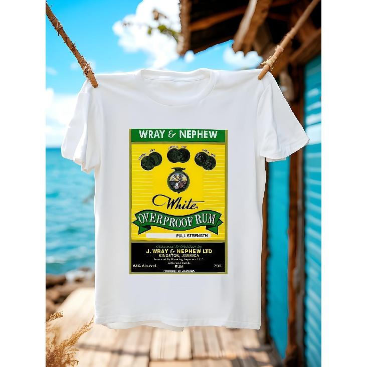 Wray & Nephew Men S Jamaican Rum Design T-Shirt - Overproof Rum Graphic Tee with Authentic Jamaican Rum Labels, Machine Washable Crew Neck Short S белый