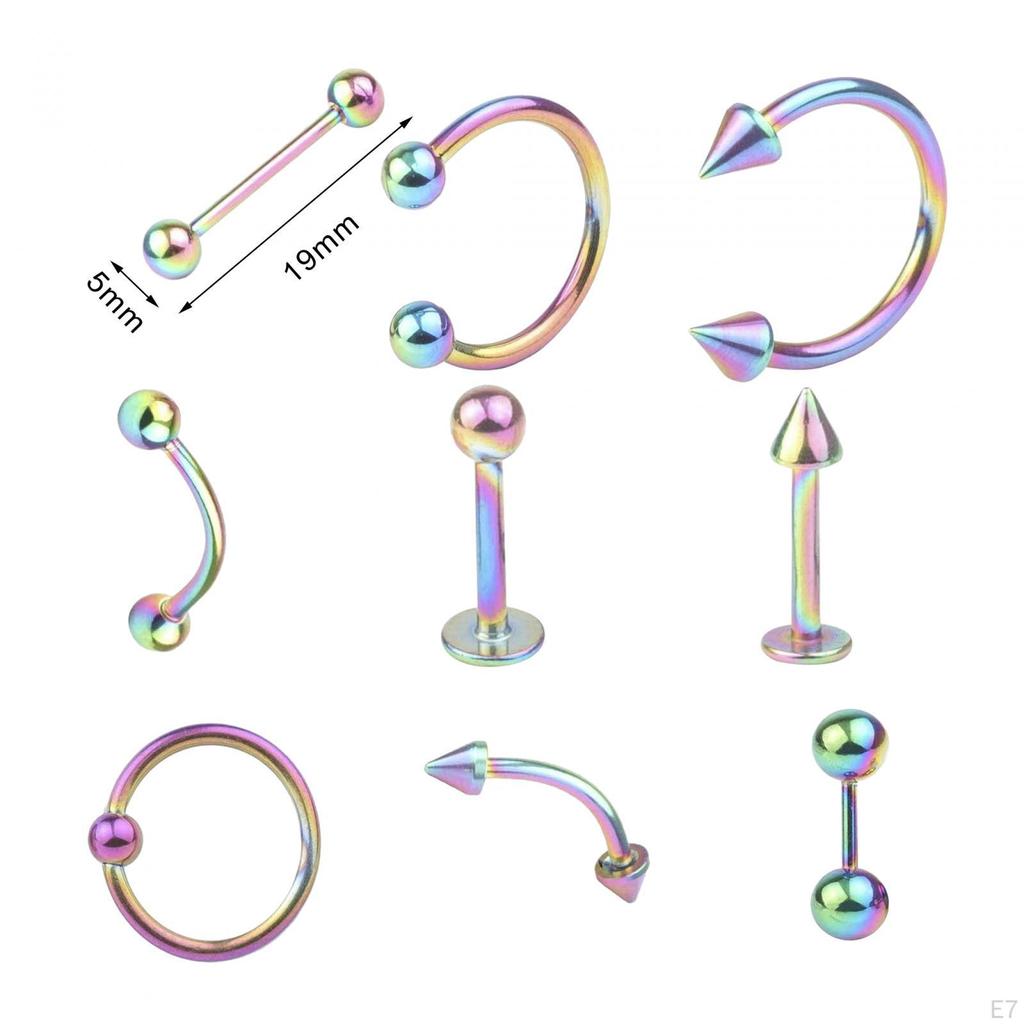 9 Pieces Belly Button Rings Dangle, Dangle with Long Bar Navel Piercing Body